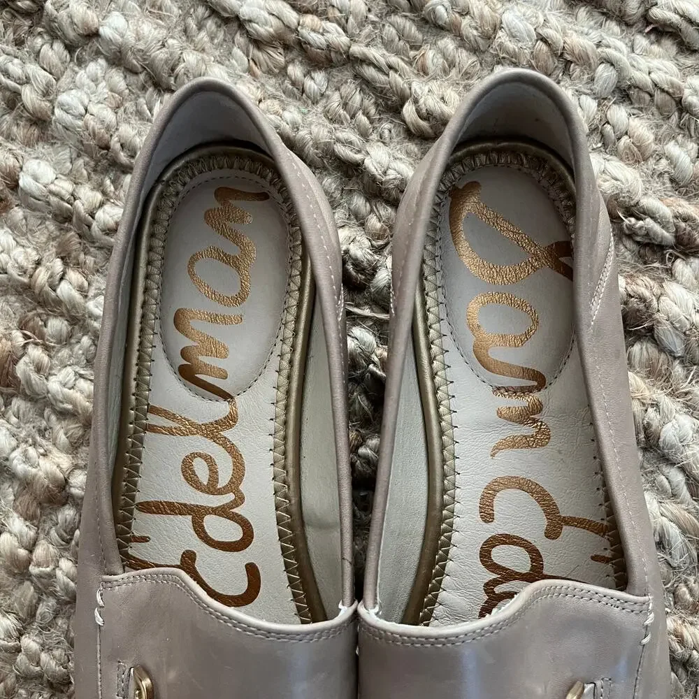 Sam Edelman Loraine Bit Loafers Taupe Leather Gold Hardware Women’s 10.5 Preppy